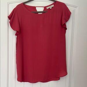 LOFT Pink Flutter Sleeve Blouse Relaxed Fit